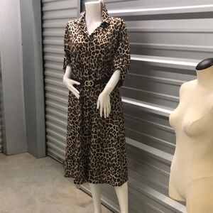 Brown Midi Bottom down Dress with Notched Collar